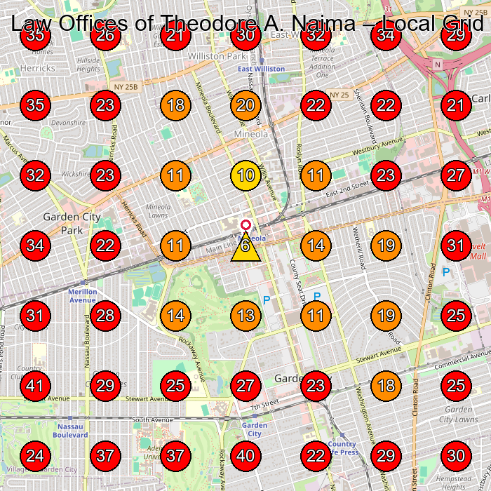 Law Offices of Theodore A. Naima GeoGrid visibility map for Employment Attorney in Garden City